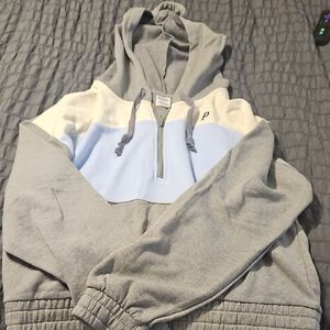 PINK Victoria's Secret Gray and Light Blue Zip Up Sweater